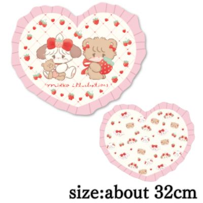 [Pink: Latte & Souffle] mikko illustration Heart-shaped frill cushion