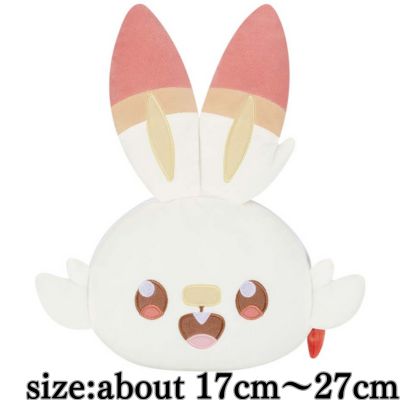 [Scorbunny] Poképiece Large Face-Shaped Plush Pouch ~Jirachi, Rowlet, and Scorbunny~